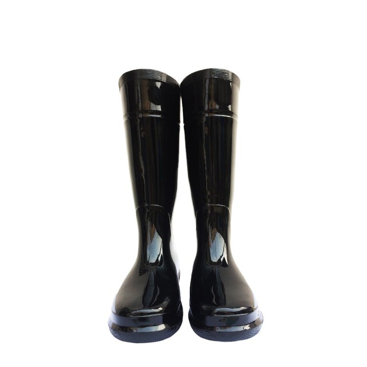 2023 new design rain boots pure black gumboots fashion cheap men clear glossy pvc rain boots
