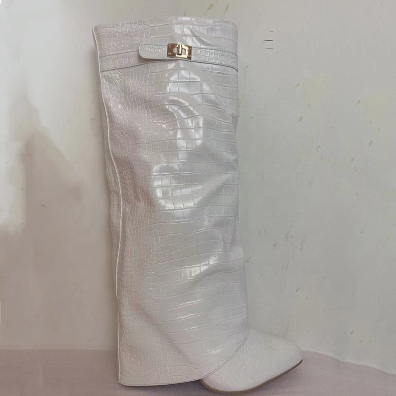 Handmade Women Boots Fashion Overlay Snake Print Pointy Toe Knee High Boots for Teens Autumn Winter Side Zip Shoes
