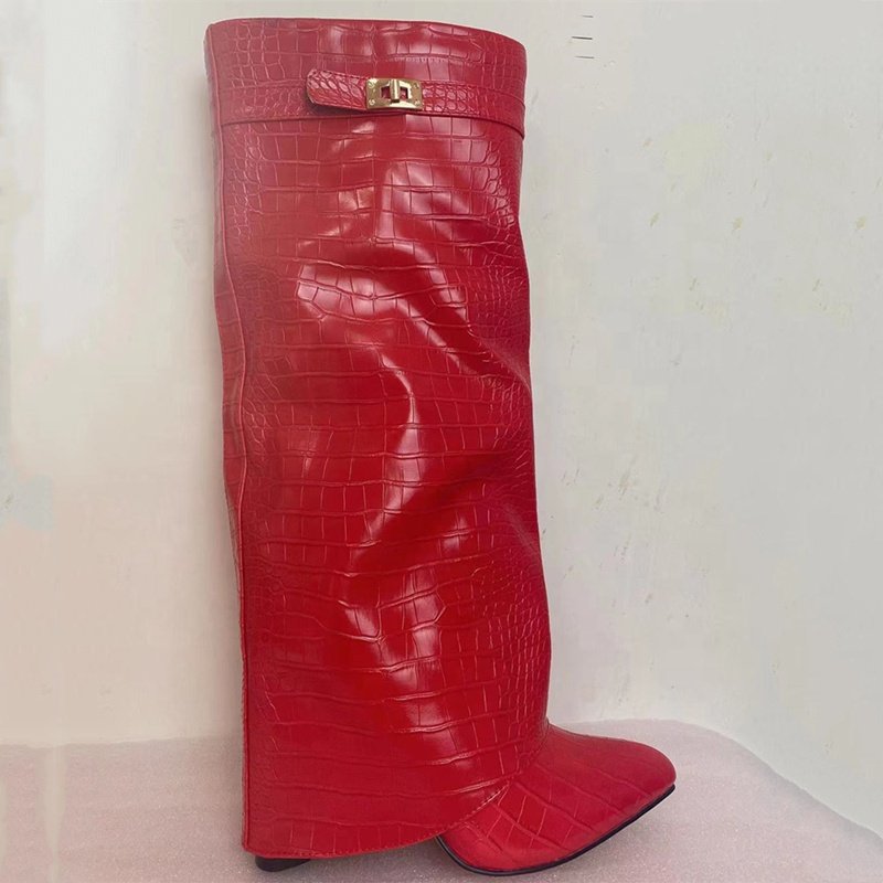 Handmade Women Boots Fashion Overlay Snake Print Pointy Toe Knee High Boots for Teens Autumn Winter Side Zip Shoes