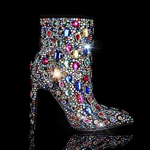 Womens ankle diamonds colorful crystal thin high heels boots