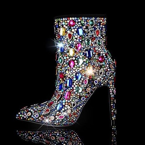 Womens ankle diamonds colorful crystal thin high heels boots