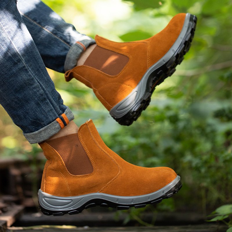 LIGHT BEARER Genuine Leather Safety Work Shoes Boots For Welder Men