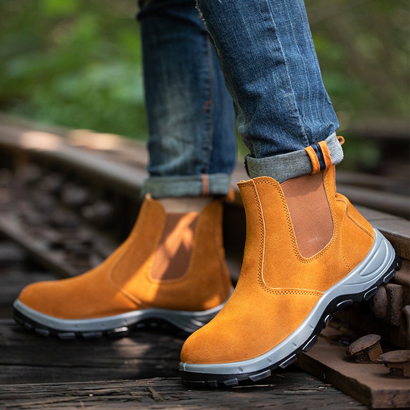 LIGHT BEARER Genuine Leather Safety Work Shoes Boots For Welder Men