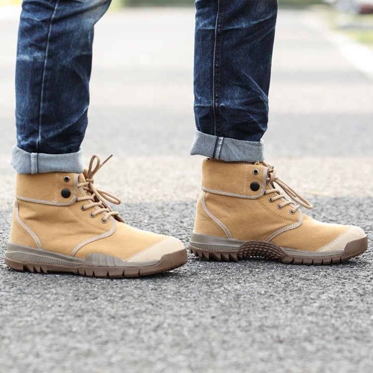Fashion Men's British Rhubarb Casual Hiking Canvas Boots low cut reversible collar suede Safety Shoes