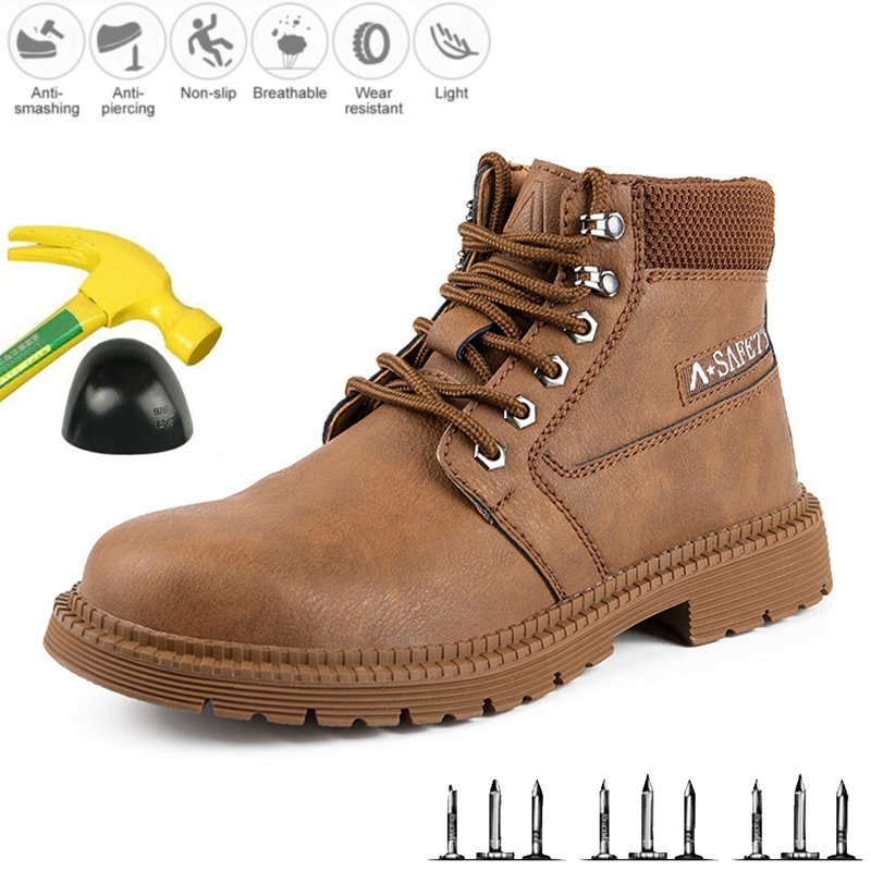 Men Women Steel toe Leather Safety Shoes Casual Breathable Outdoor Anti-Puncture Comfortable Industrial waterproof Work Boots