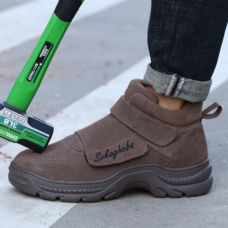High quality guarantee Cow suede leather rubber sole anti-smash anti-puncture welding work boots woodland safety shoes for men