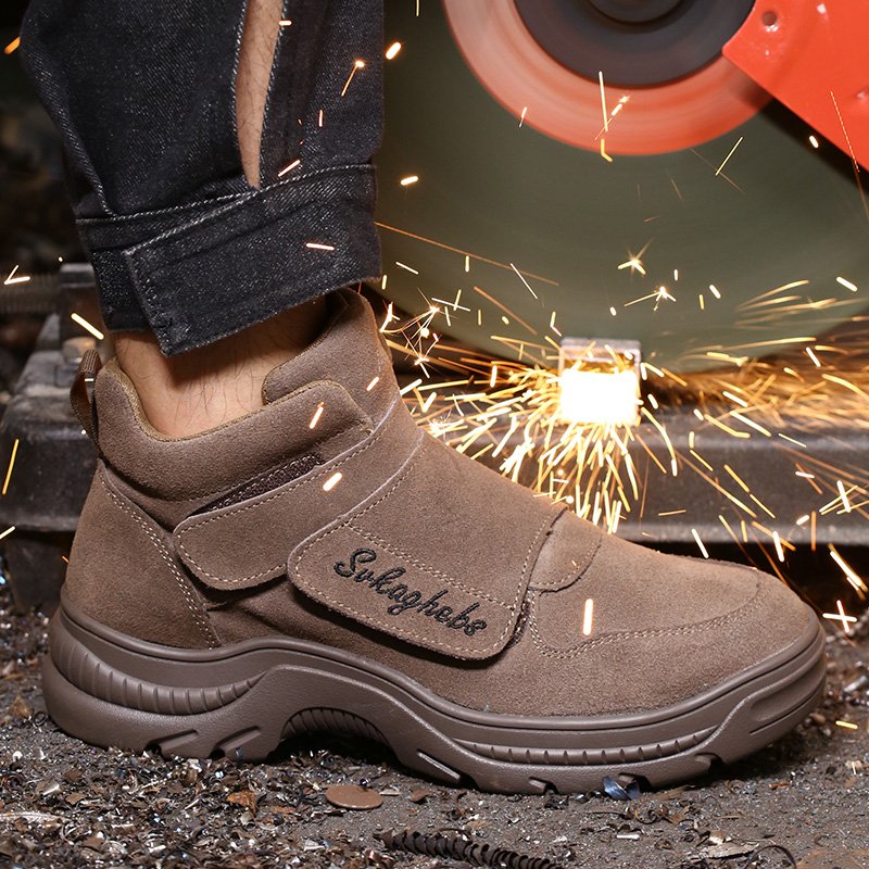 High quality guarantee Cow suede leather rubber sole anti-smash anti-puncture welding work boots woodland safety shoes for men