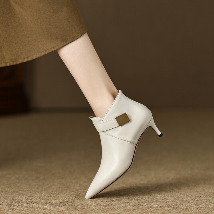 Cialisa New Arrival Hottest Woman Comfortable Genuine Leather Ankle Boots Women White Black Heel Dress Shoes Ladies