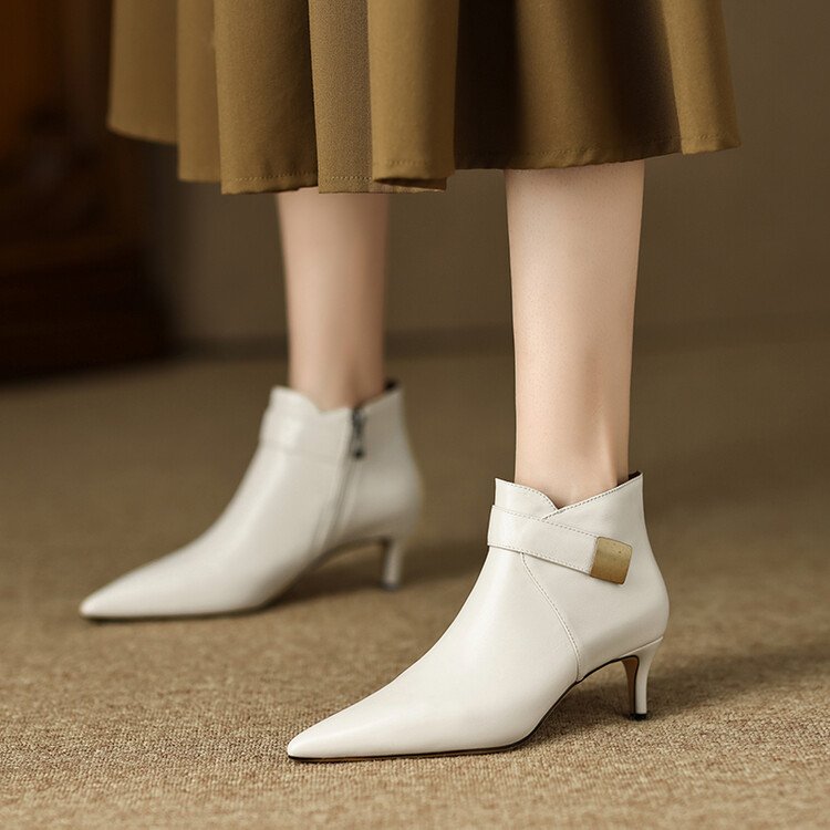 Cialisa New Arrival Hottest Woman Comfortable Genuine Leather Ankle Boots Women White Black Heel Dress Shoes Ladies