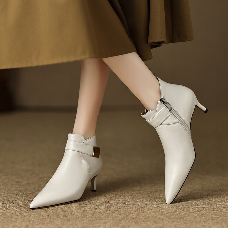 Cialisa New Arrival Hottest Woman Comfortable Genuine Leather Ankle Boots Women White Black Heel Dress Shoes Ladies
