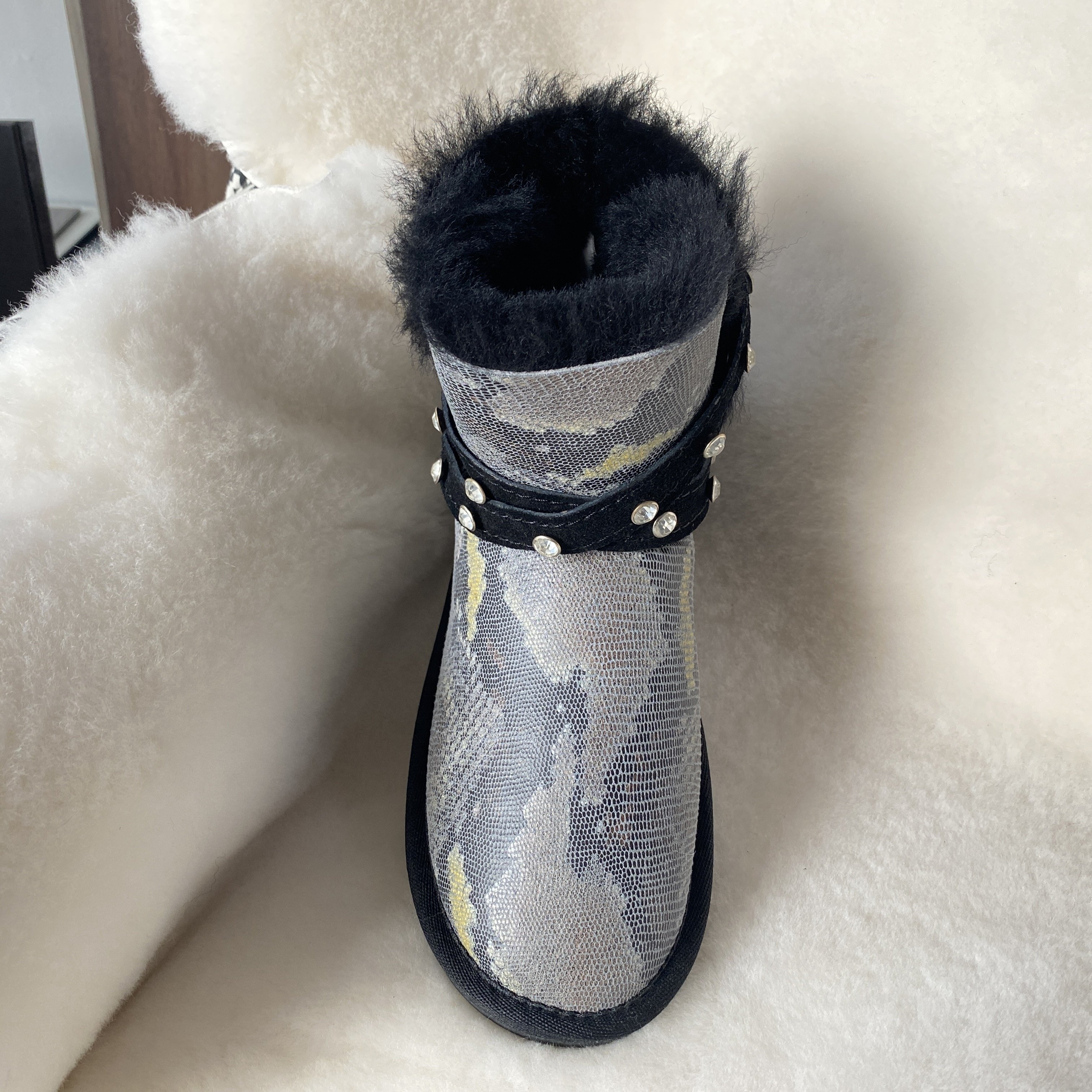 real cow split leather+ faux fur warm winter boots