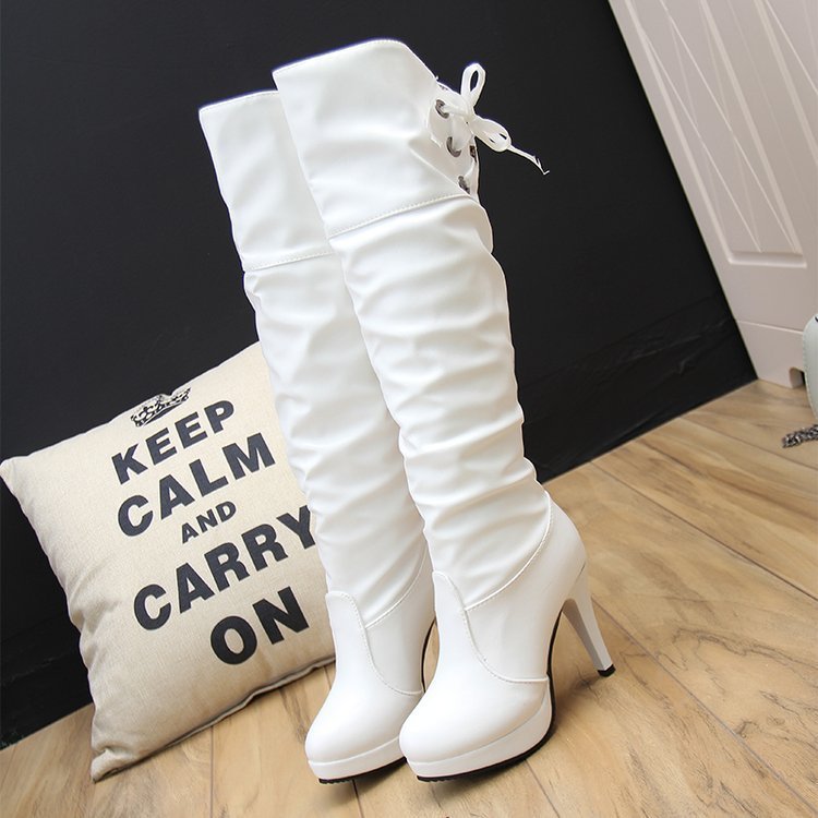 Women's boots 2022 thick heel medium high tube back lace up riding boots Winter sexy black boots