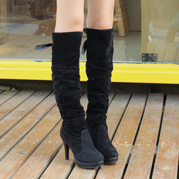 Women's boots 2022 thick heel medium high tube back lace up riding boots Winter sexy black boots