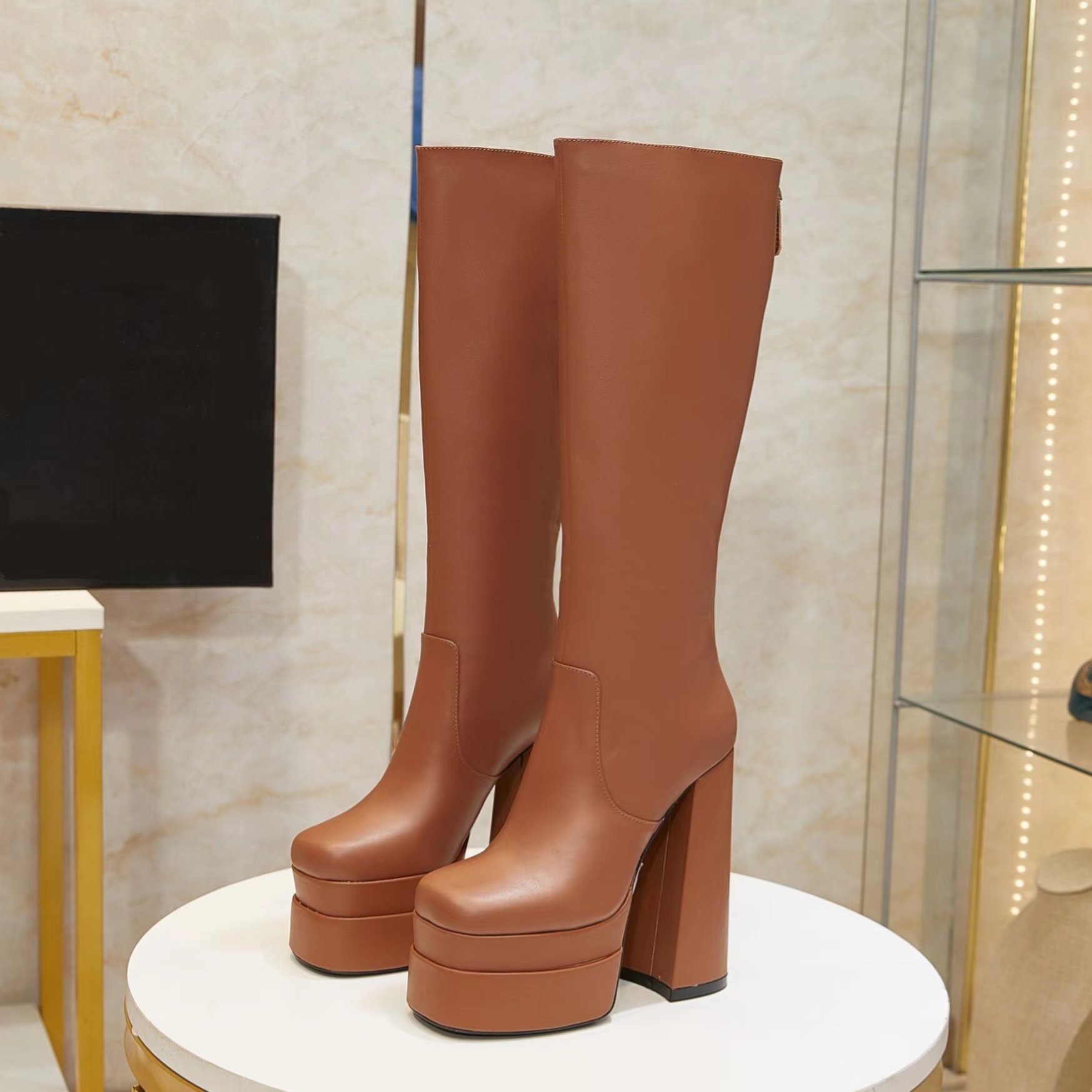 Wholesale top quality fashionable winter newest luxury luxury brand women designer knee high boots