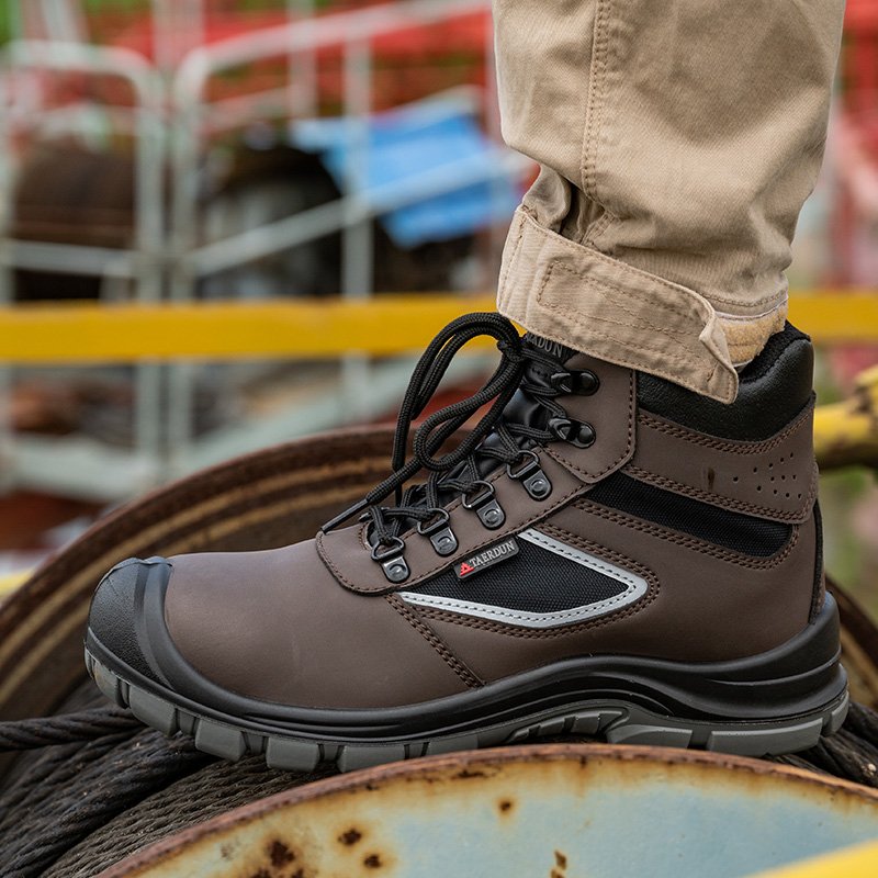 Waterproof leather Dual Density PU sole industrial boots breathable black men steel toe price fashion safety shoes
