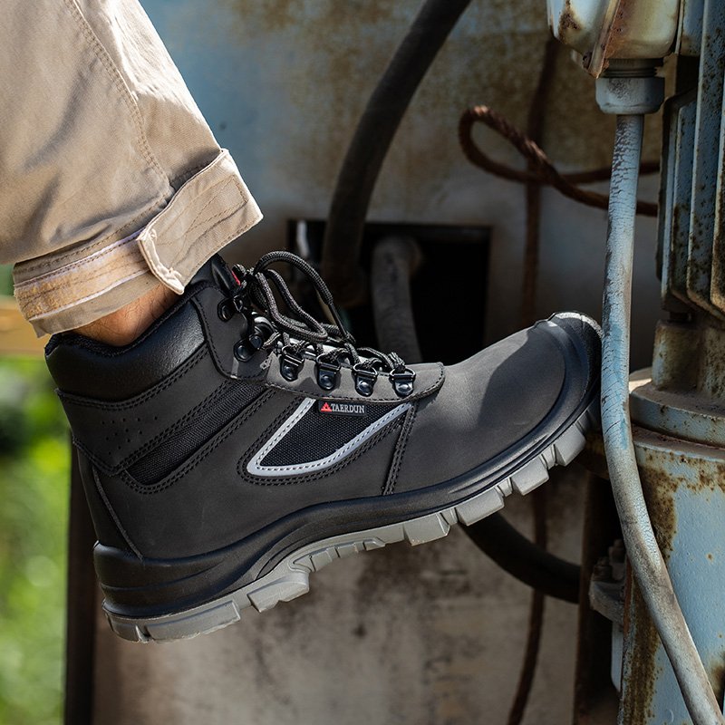 Waterproof leather Dual Density PU sole industrial boots breathable black men steel toe price fashion safety shoes