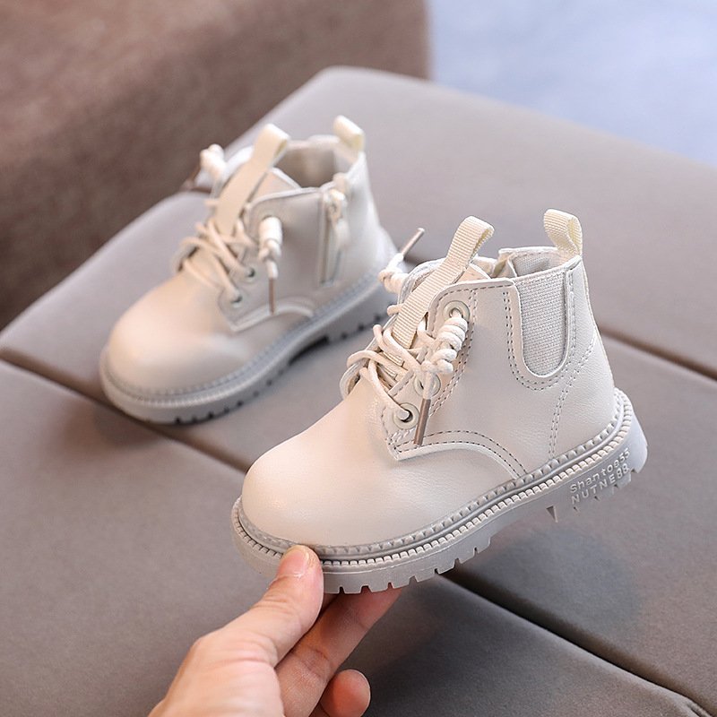 Children Autumn and Winter New Boots Solid English Style Boys Small PU Leather Shoes Girls Fashion Short Boots
