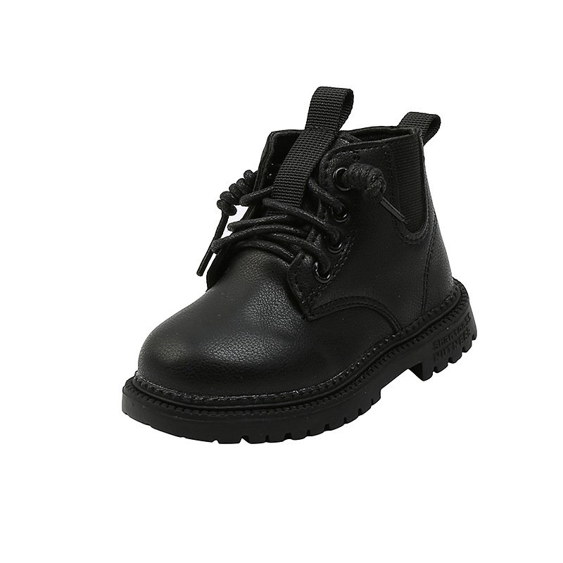 Children Autumn and Winter New Boots Solid English Style Boys Small PU Leather Shoes Girls Fashion Short Boots