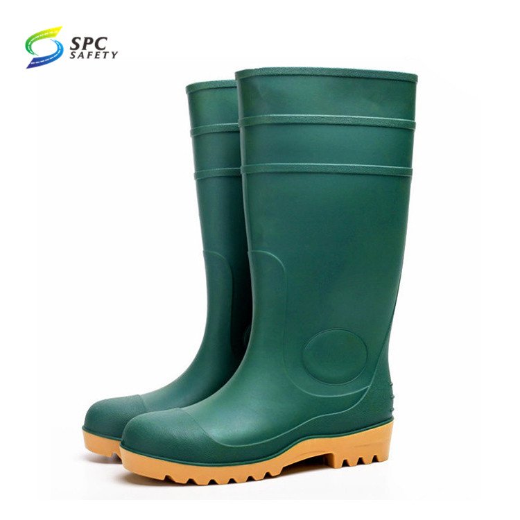 CE standard anti puncture waterproof oil industry construction mining work steel toe cap Black PVC rubber safety rain boots