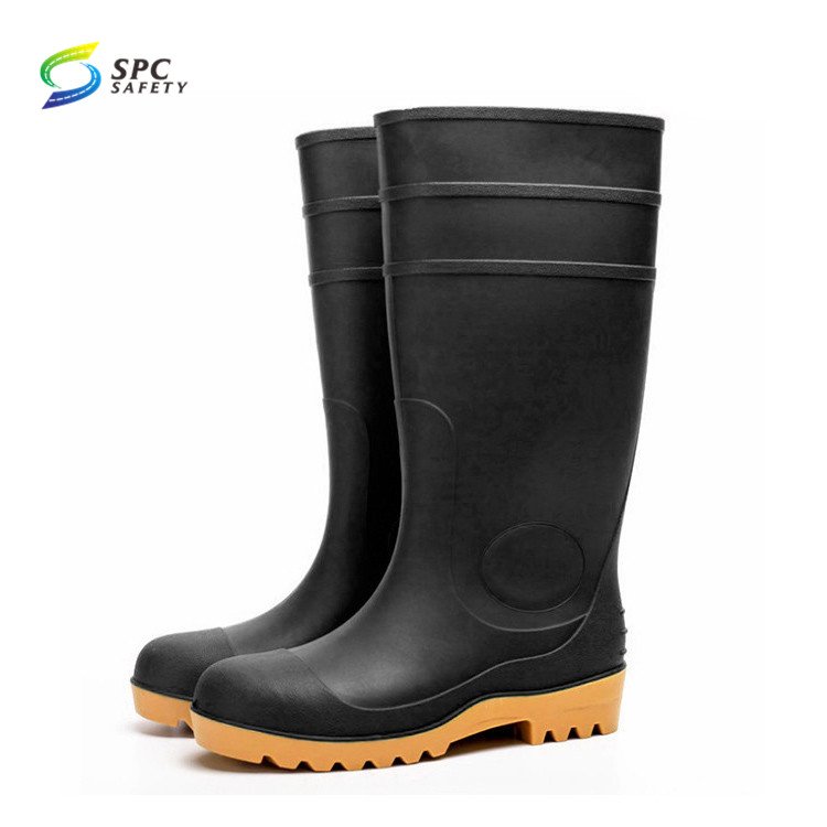CE standard anti puncture waterproof oil industry construction mining work steel toe cap Black PVC rubber safety rain boots