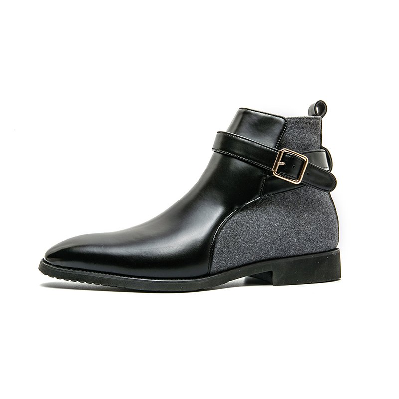 Fashion Footwear Spliced Microfiber Leather Boots High Ankle Men's Casual Walking Style Shoes Belt Buckle Dress Shoe Outdoor