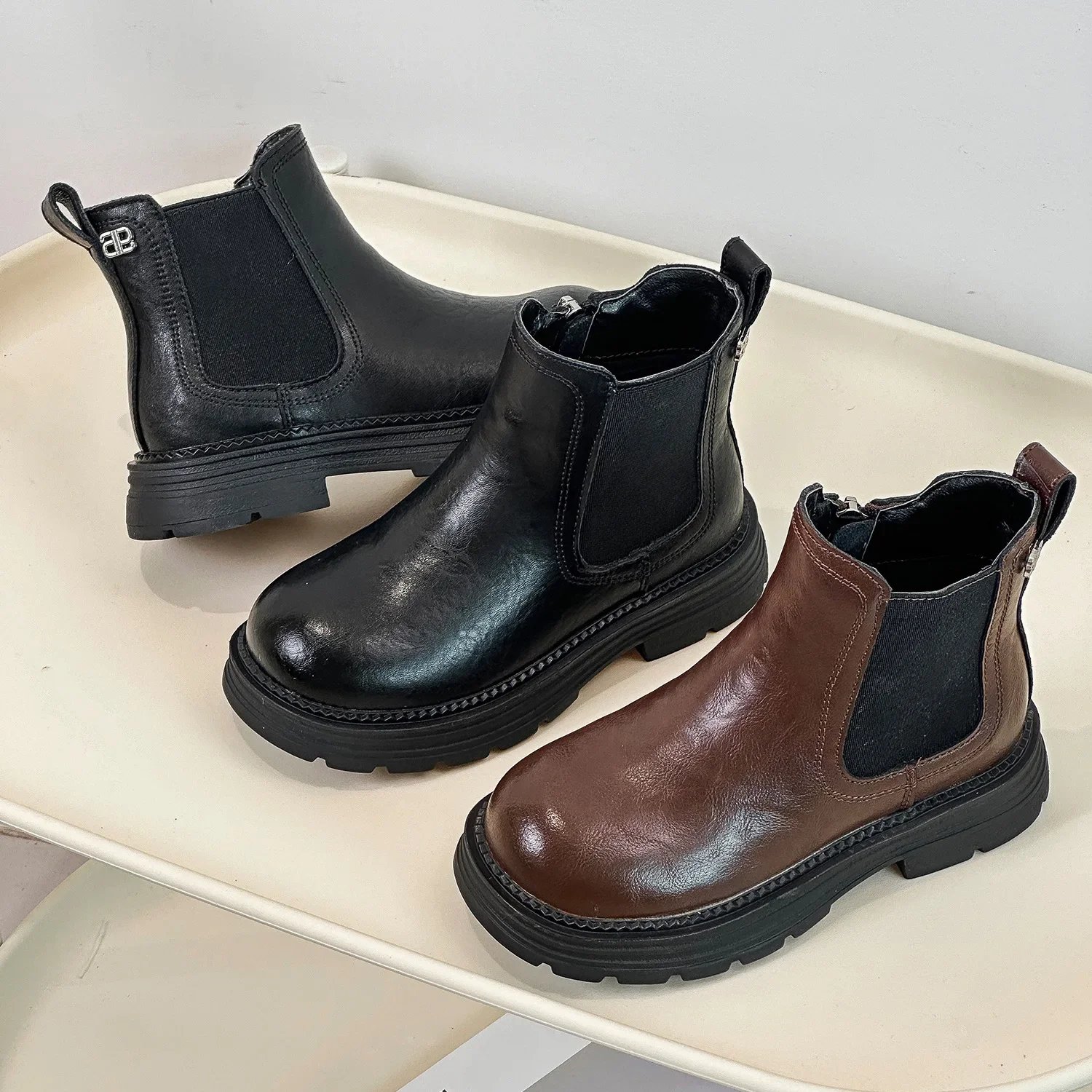 Autumn Children's Boys Girls Non-slip Soft Sole Outdoor Leather Boots Winter Kids Fashion Ankle Boots Toddler Short Snow Boots
