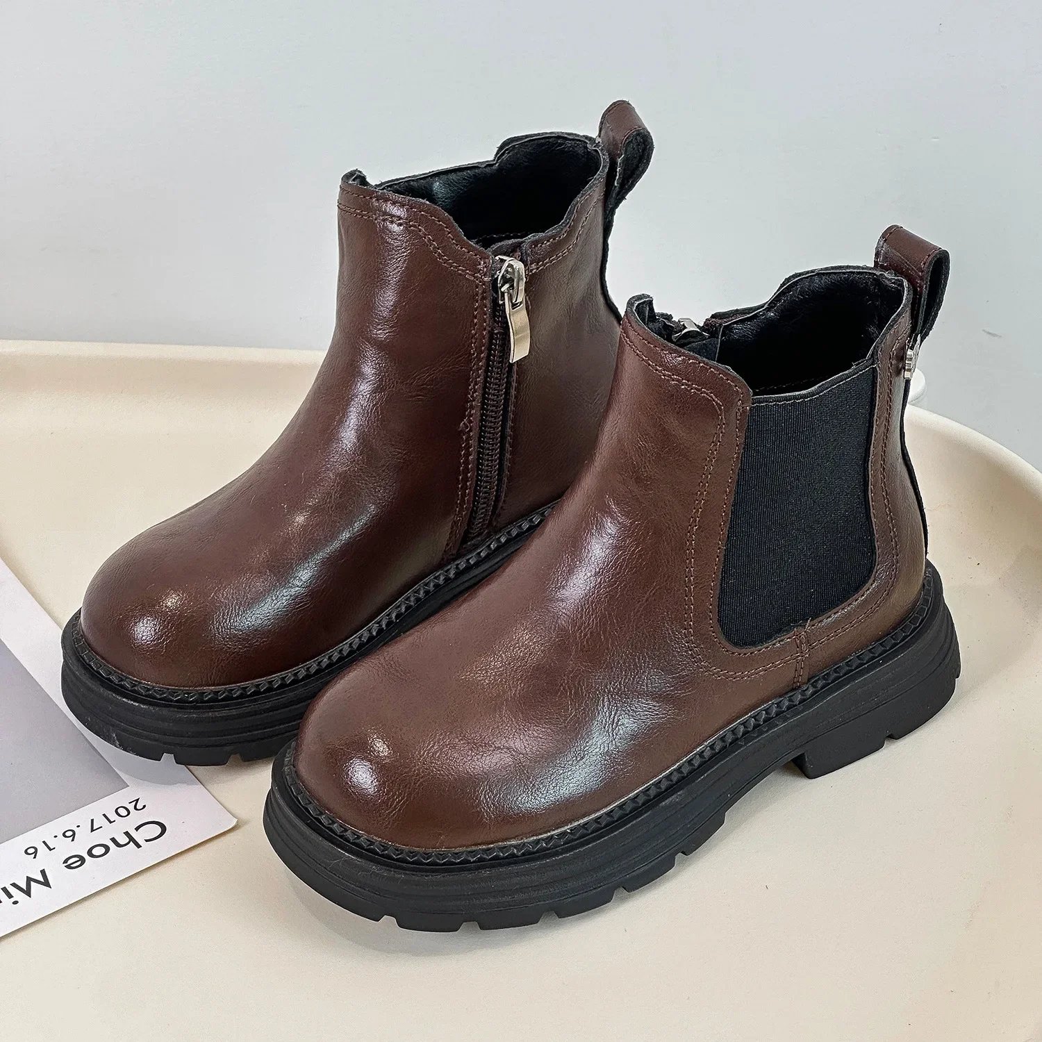Autumn Children's Boys Girls Non-slip Soft Sole Outdoor Leather Boots Winter Kids Fashion Ankle Boots Toddler Short Snow Boots