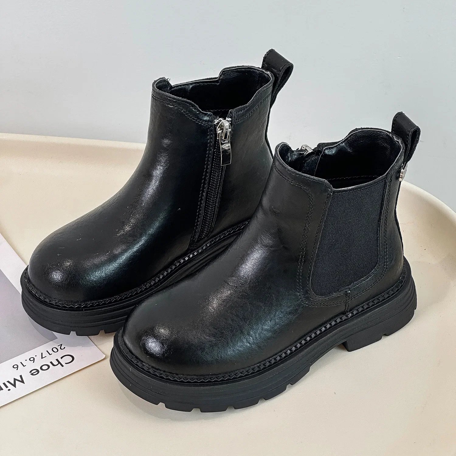 Autumn Children's Boys Girls Non-slip Soft Sole Outdoor Leather Boots Winter Kids Fashion Ankle Boots Toddler Short Snow Boots