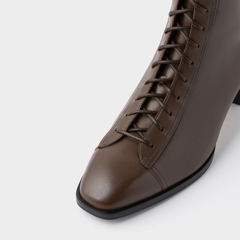 OEM/ODM England Style Luxury Women's Knee-High Boots with High Heels Rubber Sole Lace-Up Style in Genuine Leather for Spring
