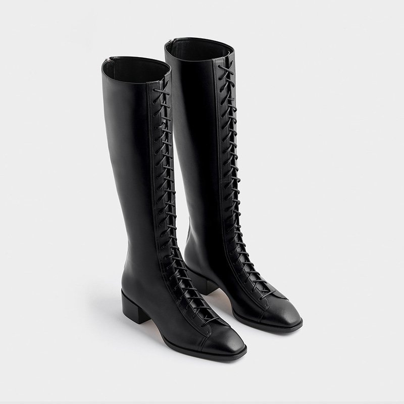 OEM/ODM England Style Luxury Women's Knee-High Boots with High Heels Rubber Sole Lace-Up Style in Genuine Leather for Spring