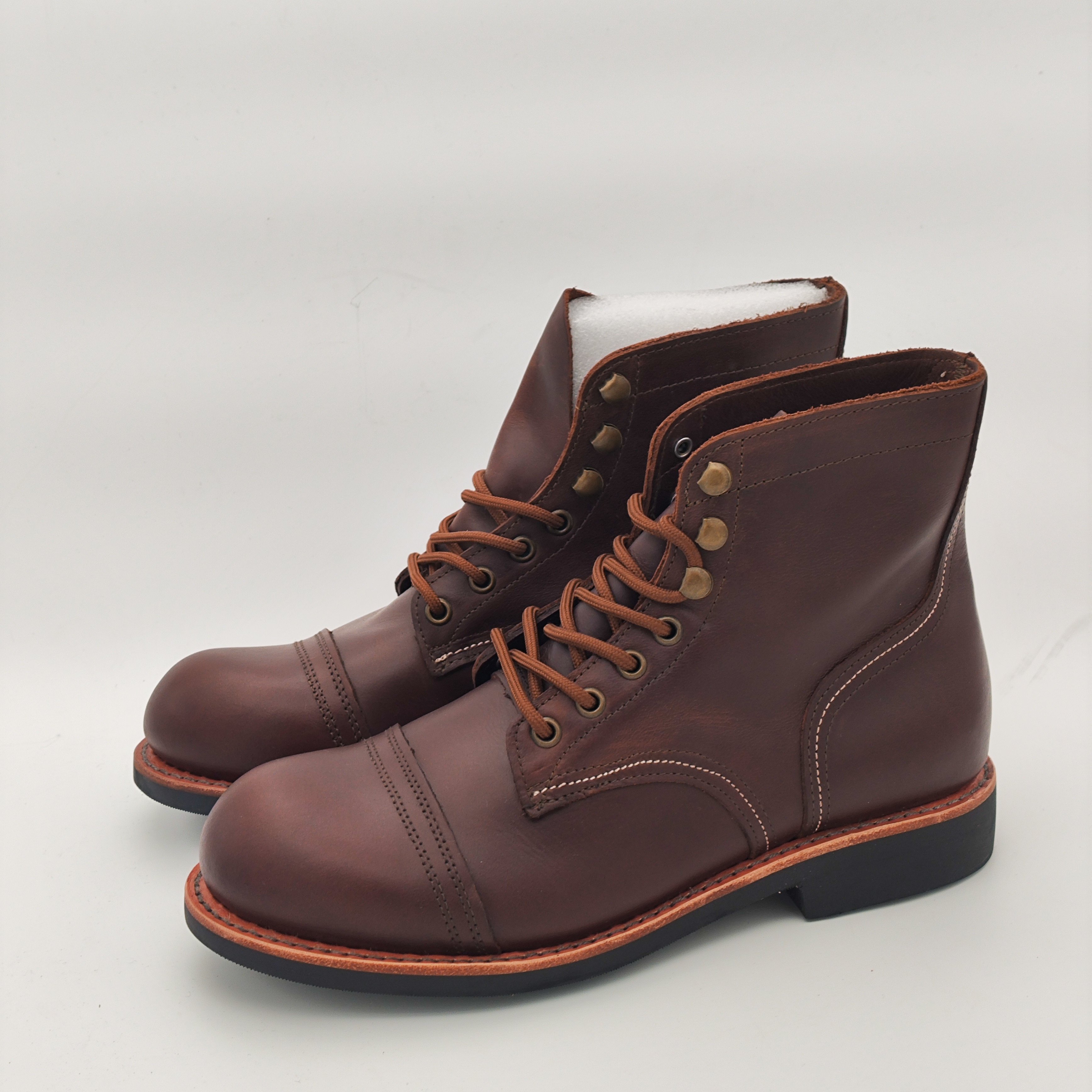 2024 Fashion Autumn Spring Ankle luxury Brown Cowhide Genuine Leather Men's Work Boots