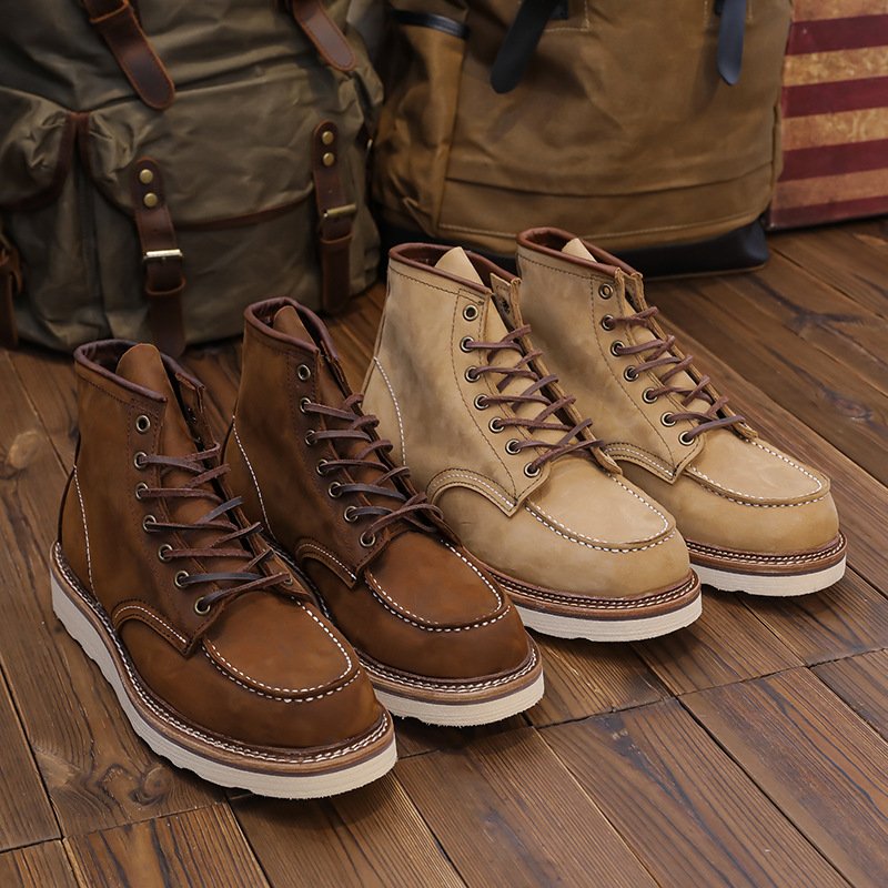 Mens Classic Mens Cowboy Leather Brown Ankle Boots British High Cut Shoes Footwear Dress Boots hiking boots for men