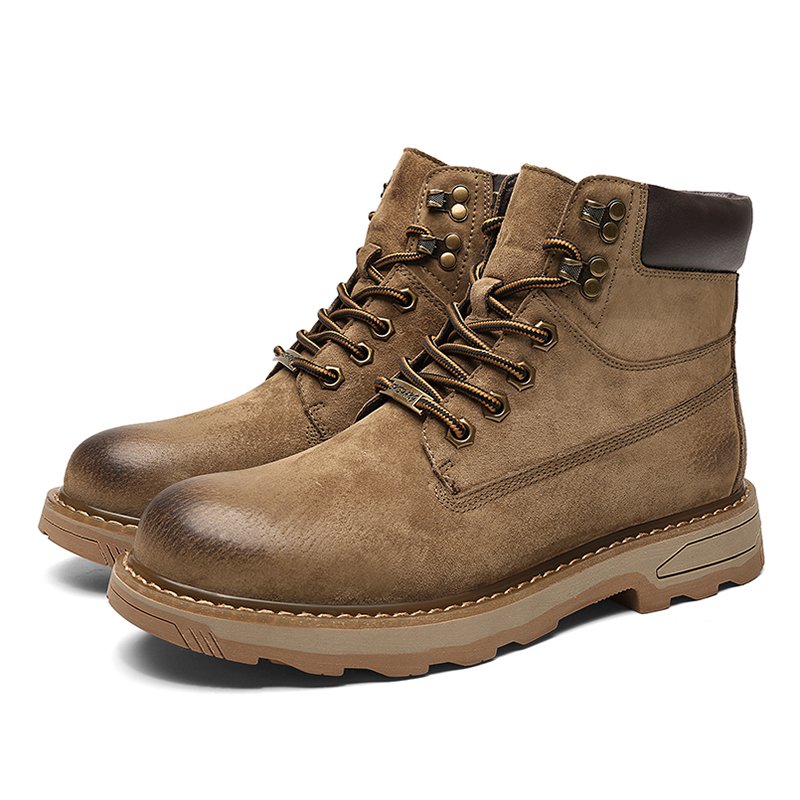 new Outdoor British Style Tooling Men's Boots Winter Plus Velvet High-top Cotton Shoes Retro Leather Martin Boots Men