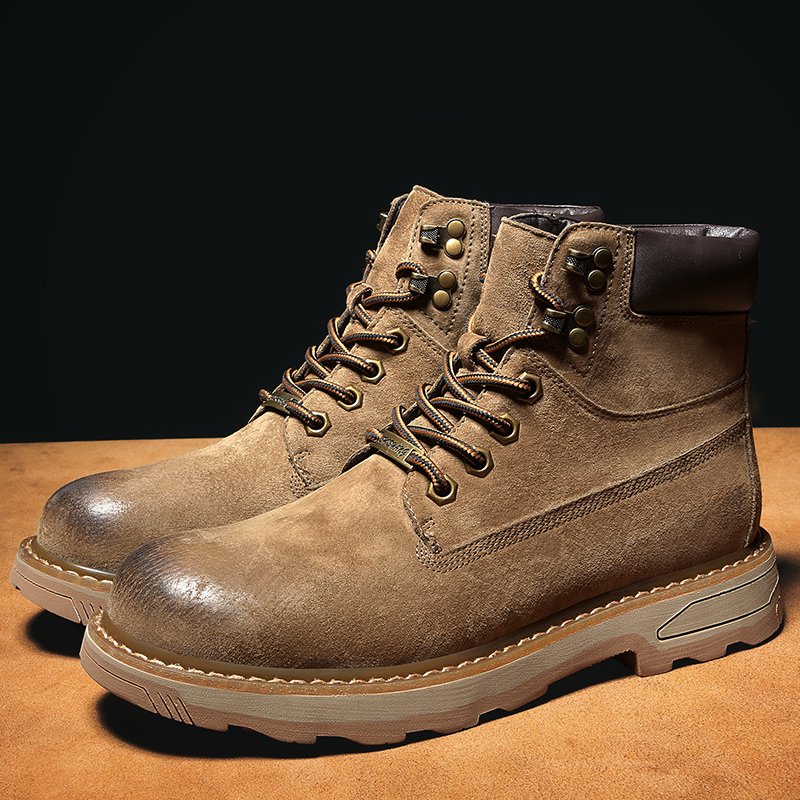 new Outdoor British Style Tooling Men's Boots Winter Plus Velvet High-top Cotton Shoes Retro Leather Martin Boots Men