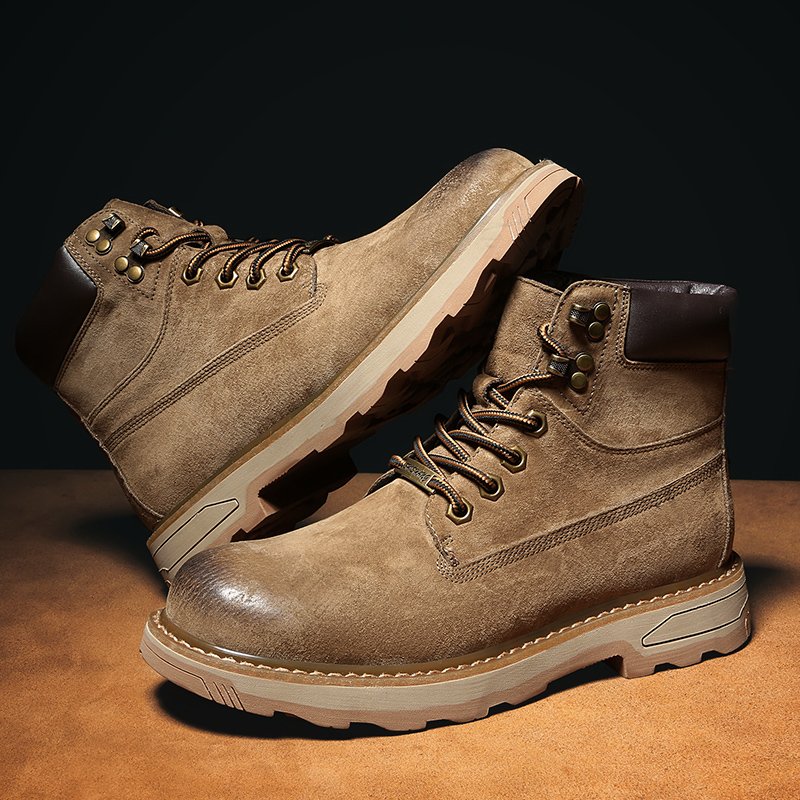 new Outdoor British Style Tooling Men's Boots Winter Plus Velvet High-top Cotton Shoes Retro Leather Martin Boots Men
