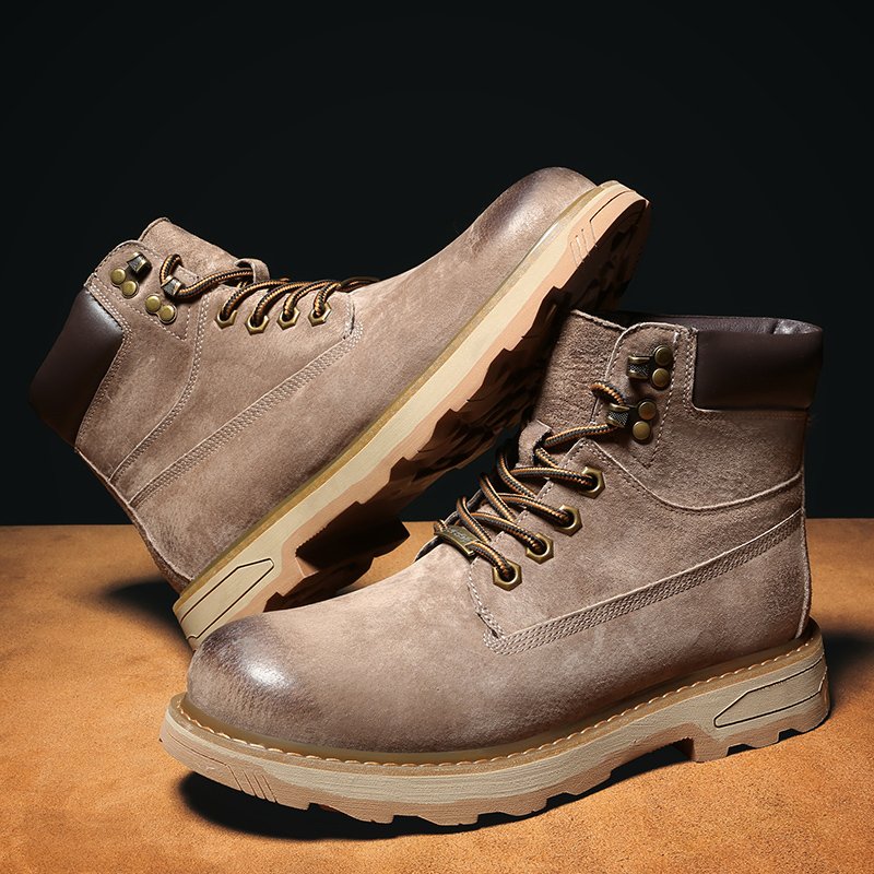 new Outdoor British Style Tooling Men's Boots Winter Plus Velvet High-top Cotton Shoes Retro Leather Martin Boots Men
