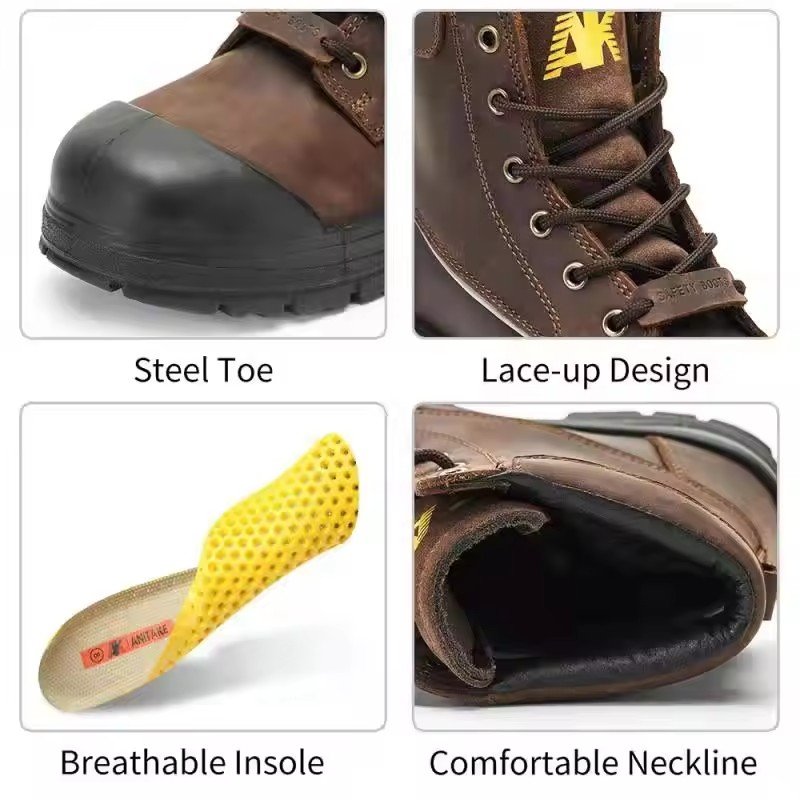 High Quality Outdoor Genuine leather Work Waterproof Genuine Leather Safety Boots With Fast Delivery