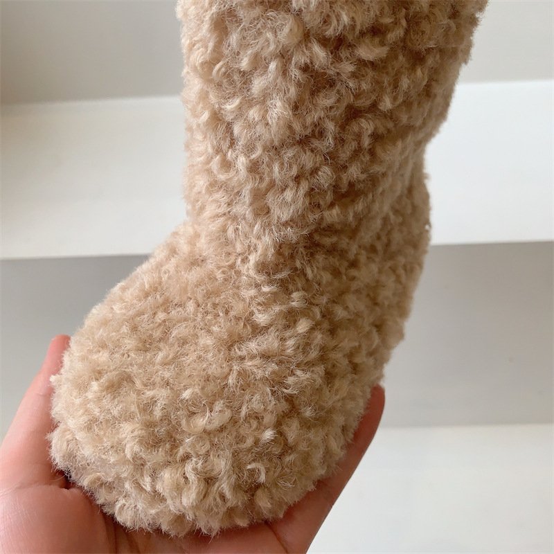 2023 children winter boots girls Lamb wool insulated mid length boots with plush trend soft Fur ankle warm shoes snow bootskids