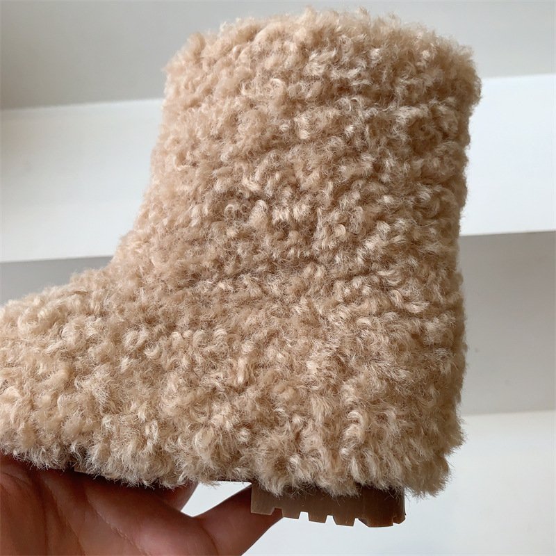 2023 children winter boots girls Lamb wool insulated mid length boots with plush trend soft Fur ankle warm shoes snow bootskids