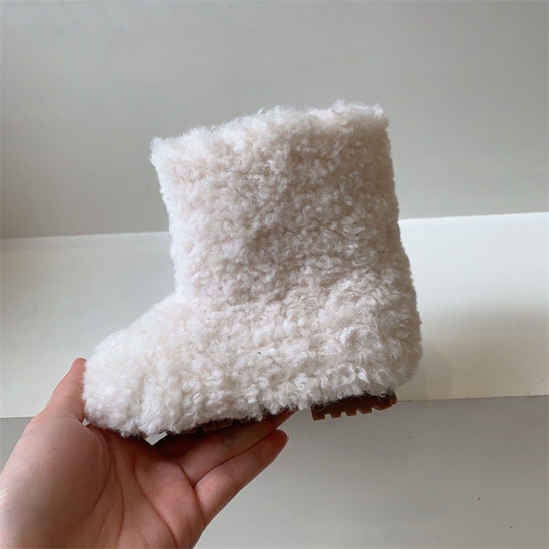 2023 children winter boots girls Lamb wool insulated mid length boots with plush trend soft Fur ankle warm shoes snow bootskids