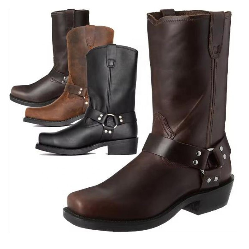 wood heel Durable Man Boots Brown PU Leather Western Cowboy Boots Party Wearing Ankle men big size chukka boots riding