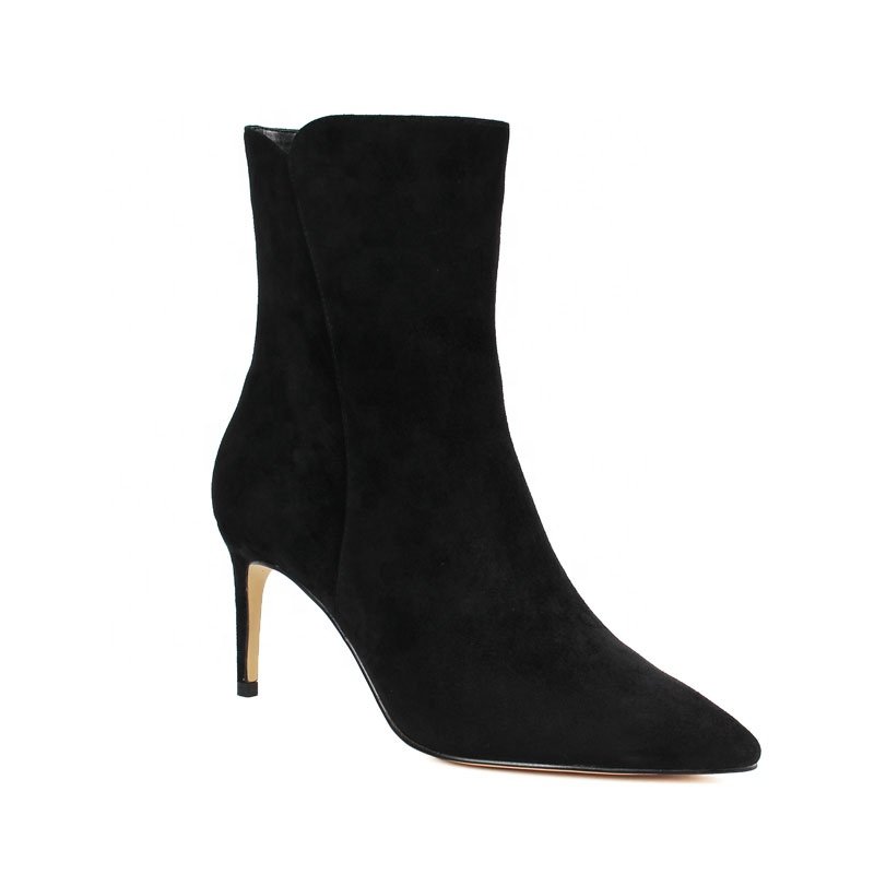 Custom Women's Comfortable Suede Leather Ankle Boots with Sexy High Heel Zip Closure Western Style Rubber Insole Upper Position