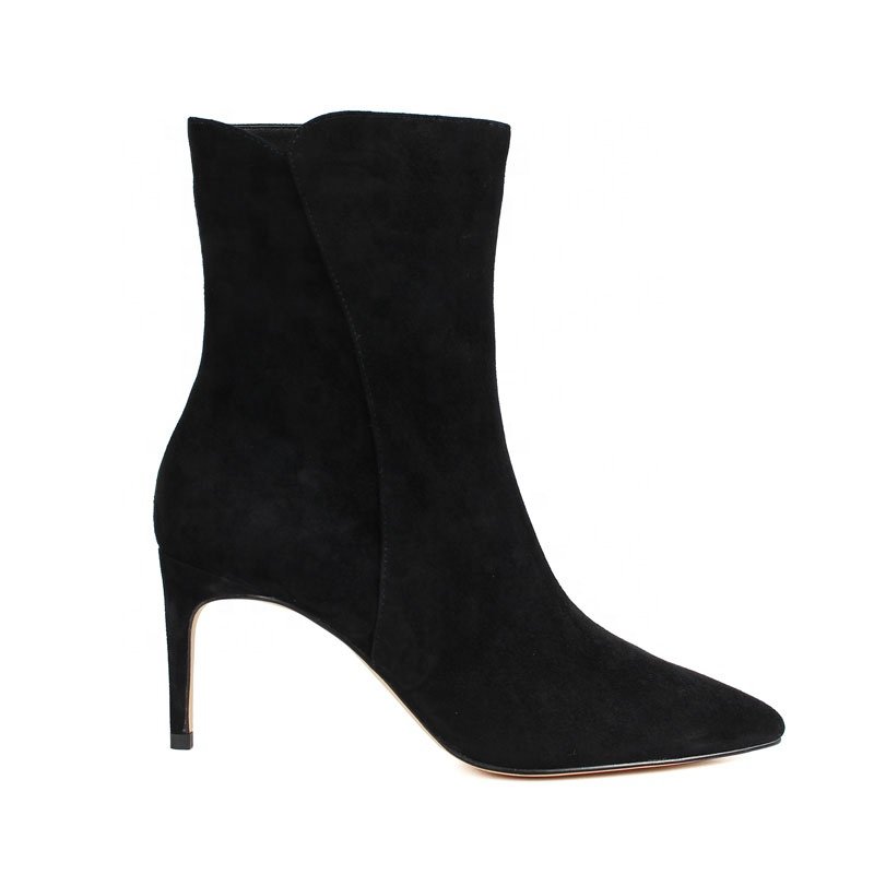 Custom Women's Comfortable Suede Leather Ankle Boots with Sexy High Heel Zip Closure Western Style Rubber Insole Upper Position