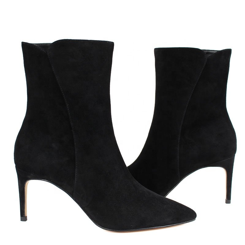 Custom Women's Comfortable Suede Leather Ankle Boots with Sexy High Heel Zip Closure Western Style Rubber Insole Upper Position