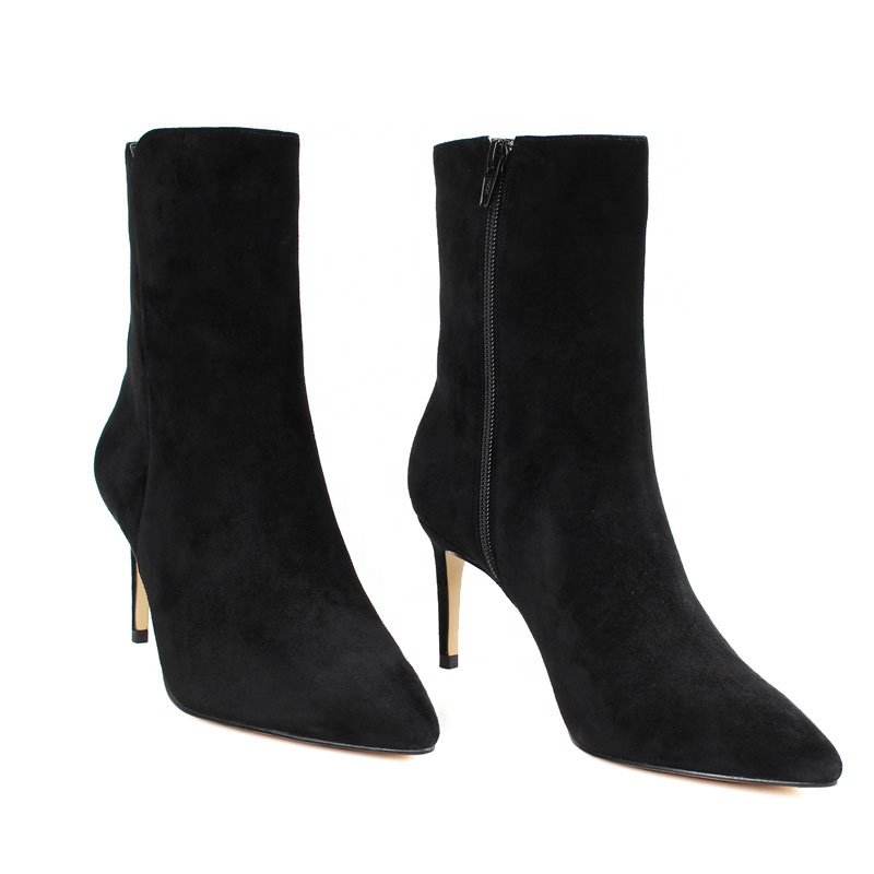 Custom Women's Comfortable Suede Leather Ankle Boots with Sexy High Heel Zip Closure Western Style Rubber Insole Upper Position