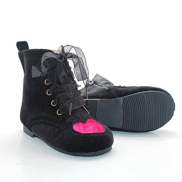 winter rose red heart-shaped black velvet heel boots kids rubber boots shoes for girls and boys