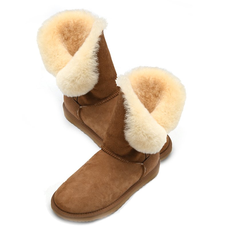 wholesale waterproof sheepskin winter designer flat warm long fur boots for women