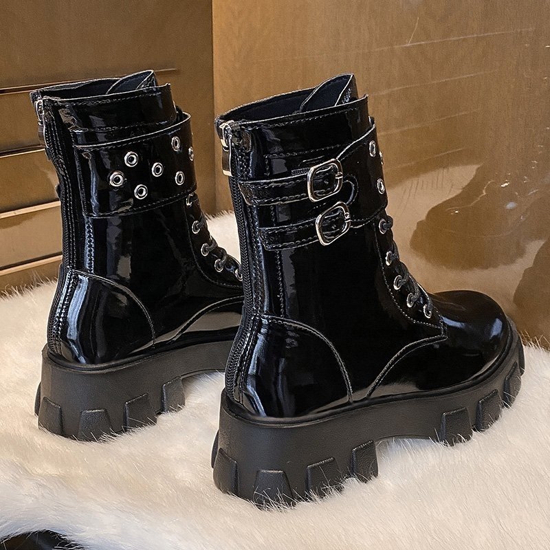 Women's Autumn Boots Platform Boots Shoes Thigh High Boots Belt Buckle Lace Up Punk Ladies Shoes Booties Woman 2021