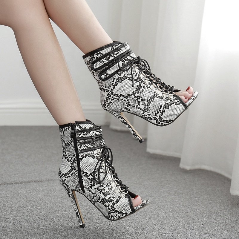 European Style Sexy Mature Stiletto High Heels Round Peep Toe Side Plus Size Zippers Hook Look Lace Up Heel Women Ankle Boots