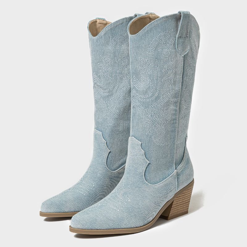 Denim Bottes En Cuir Femme Patent Leather Chunky Heel Ankle Shoes Boots for Women and Ladies